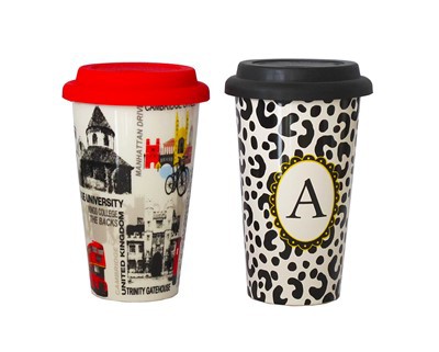 シリコン蓋付きセラミックコーヒーマグ